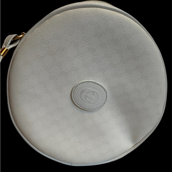 Vintage Gucci Monogram Logo White Canteen Round Crossbody Leather Shoulder Bag - Picture 13 of 14